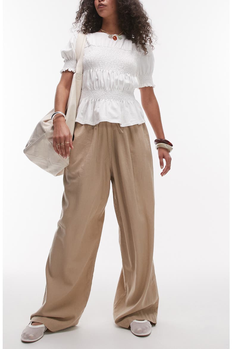 Linen Blend Drawstring Pants, Main, color, STONE