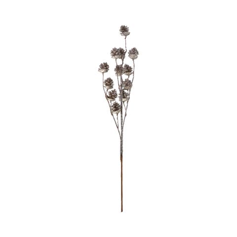 Plastic Pinecone Stem with Glitter, Champagne Finish