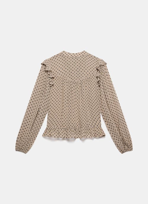 Mint Velvet Neutral Jacquard Polka Dot Blouse In Gray