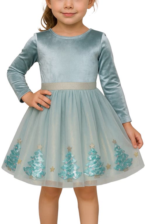 Zunie Kids' Long Sleeve Crushed Velvet & Mesh Party Dress In Green