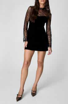 NASTY GAL Long Sleeve Velvet & Lace Minidress