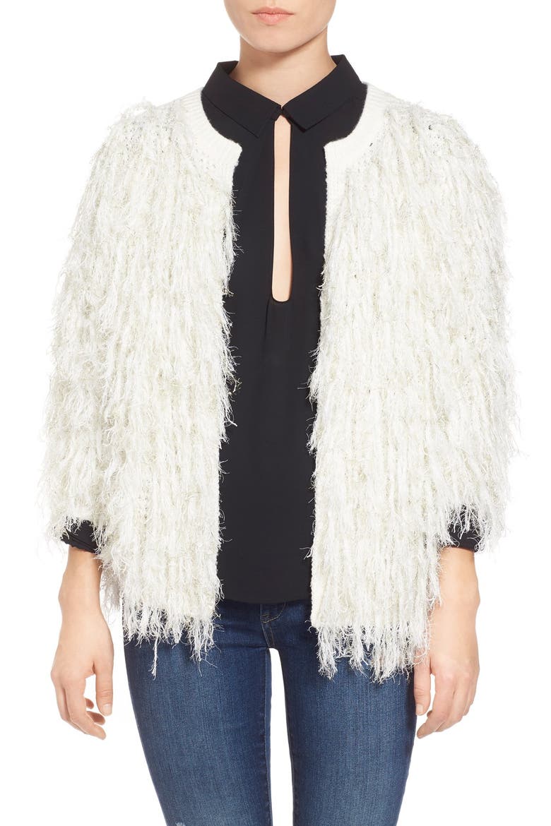 Shaggy Open Front Cardigan, Main, color, IVORY EGRET ROSE GOLD