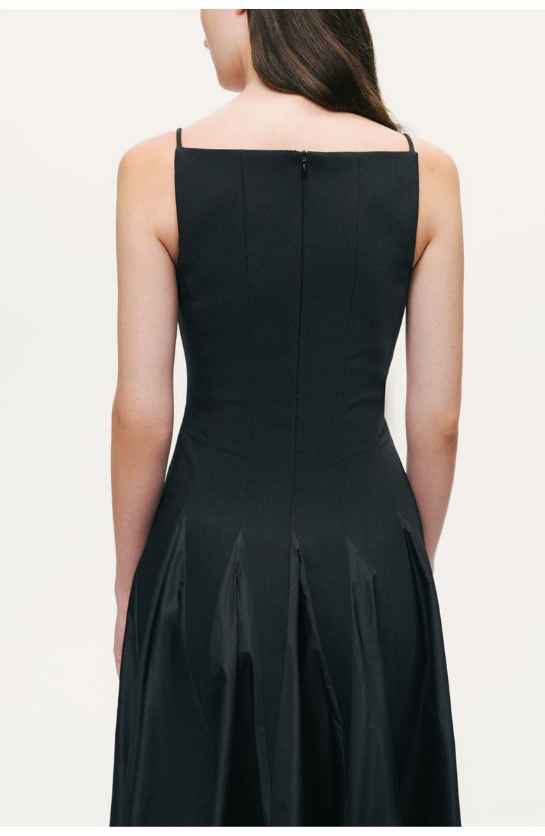 Nocturne Square-Neck Pleated Midi Dress, Alternate, color, Black