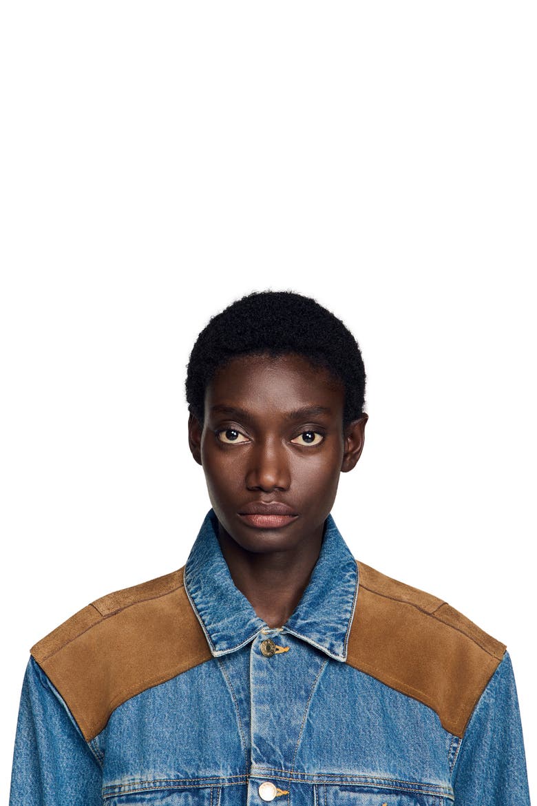 Denim and suede jacket, Alternate, color, Light bu jean