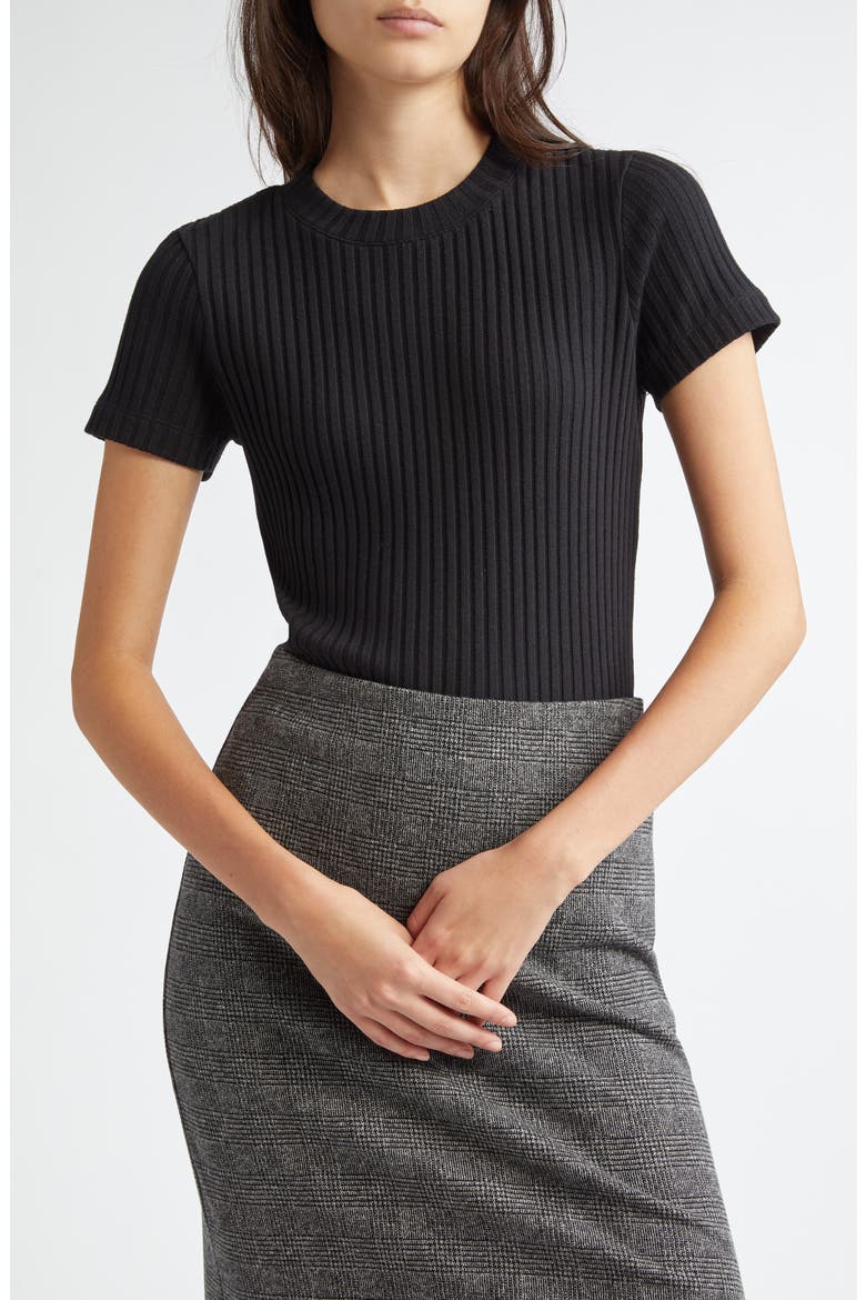 Rib Crewneck Top, Main, color, BLACK