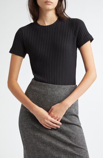 Vince Rib Crewneck Top In Black