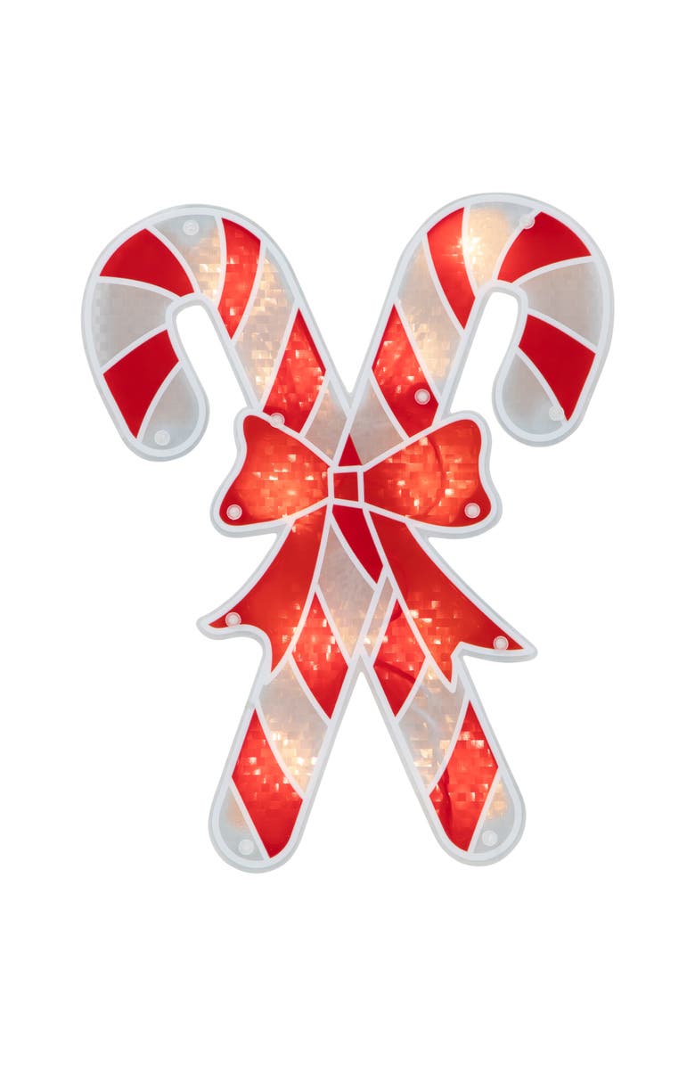 Northlight Lighted Holographic Candy Cane Christmas Window Silhouette - 12" - Clear Lights, Main, color, Red