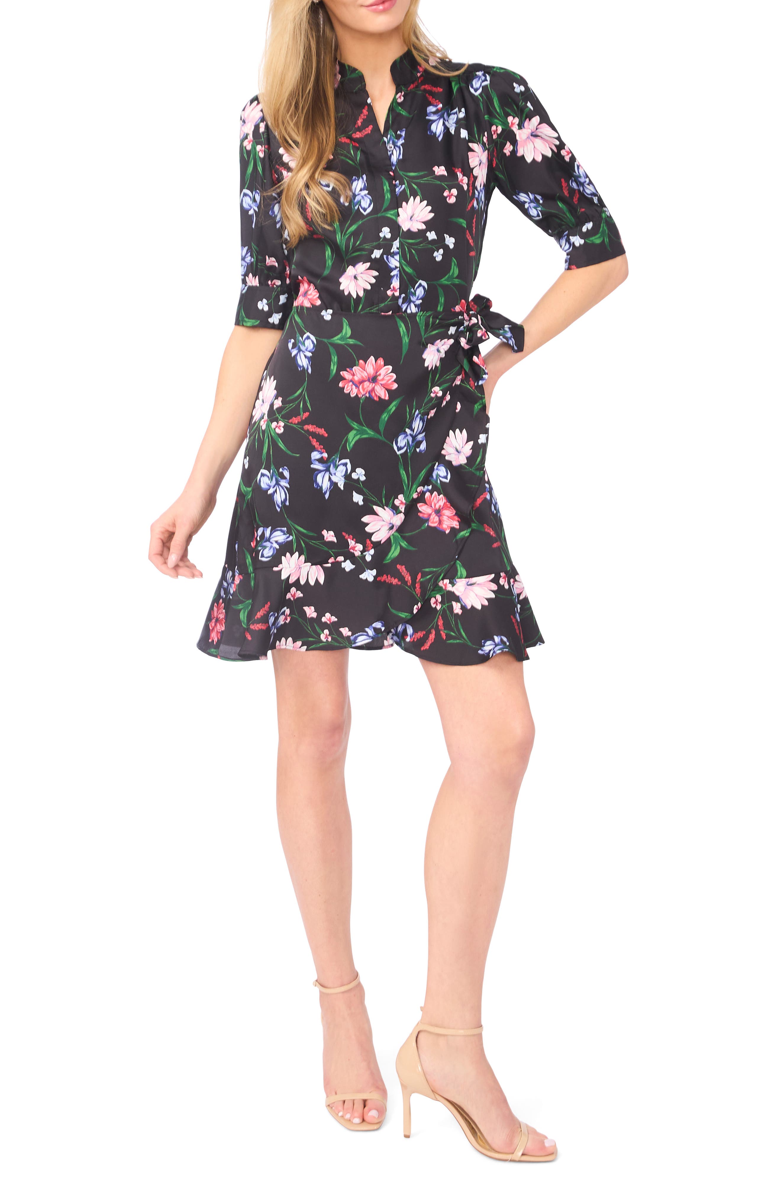 CeCe Floral Print Wrap Dress