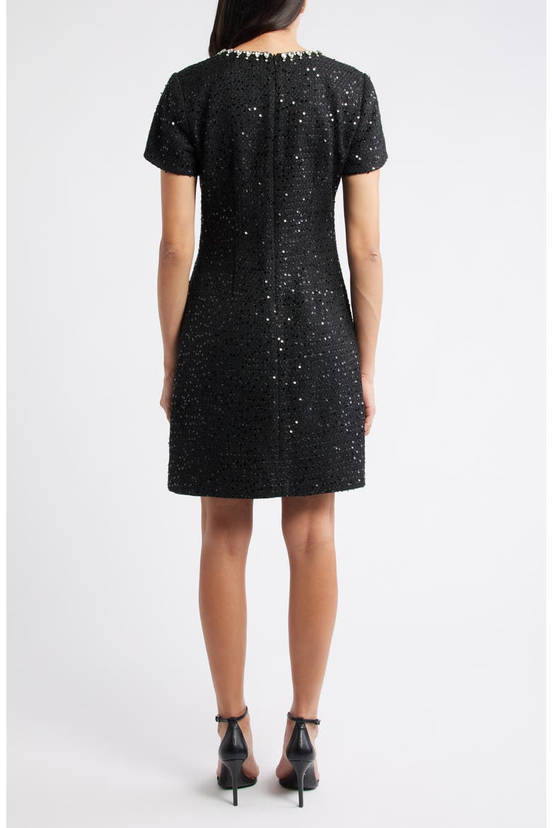 Crystal Trim Sequin Cocktail Dress, Alternate, color, BLACK