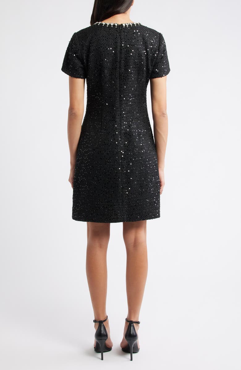 Eliza J Crystal Trim Sequin Cocktail Dress, Alternate, color, Black
