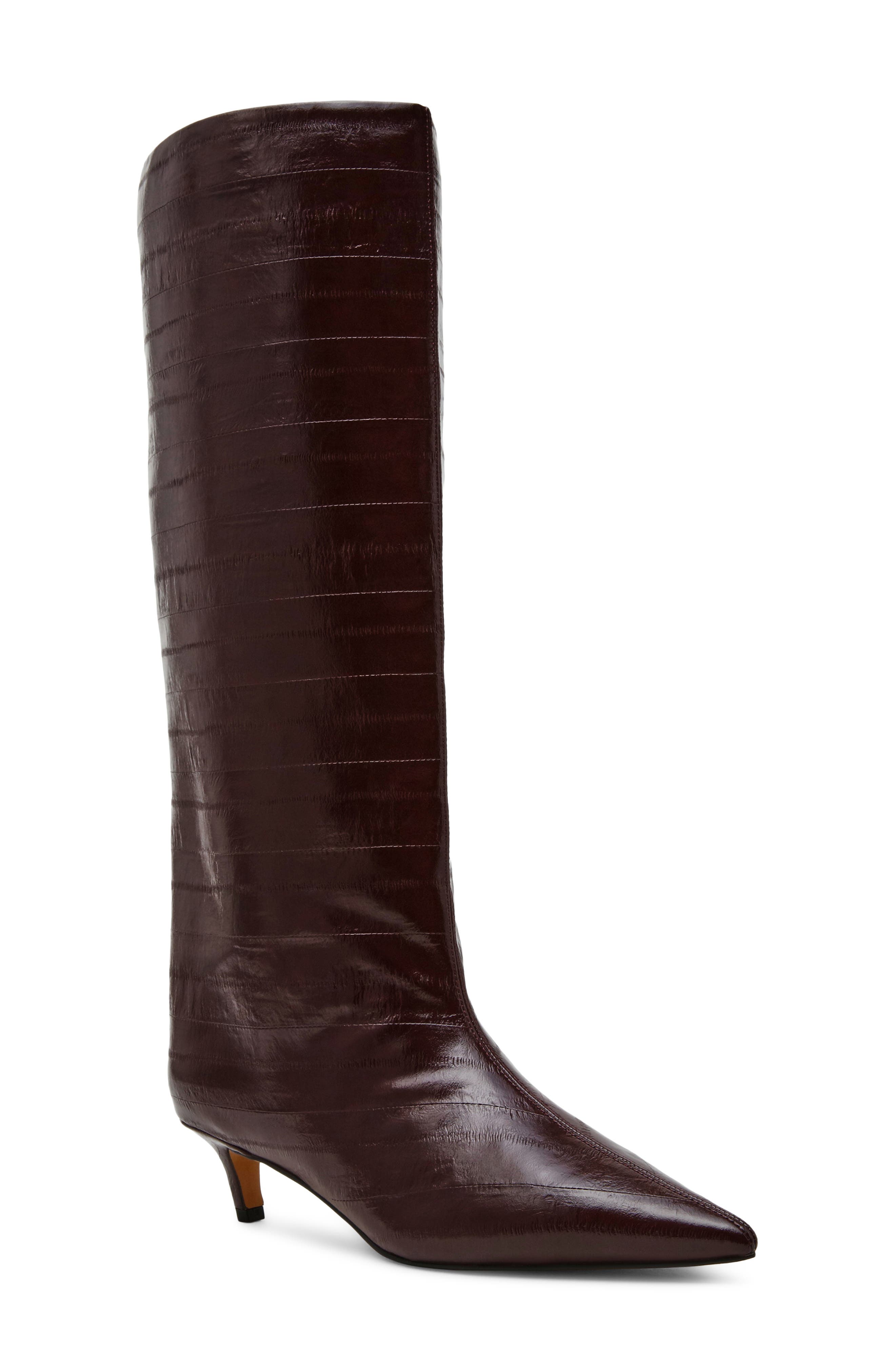 Lychee Pointed Toe Boot, Main, color, BURGUNDY EEL