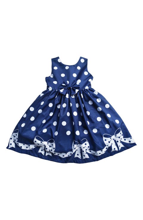 Bow Dot Print Dress (Little & Big Girl)