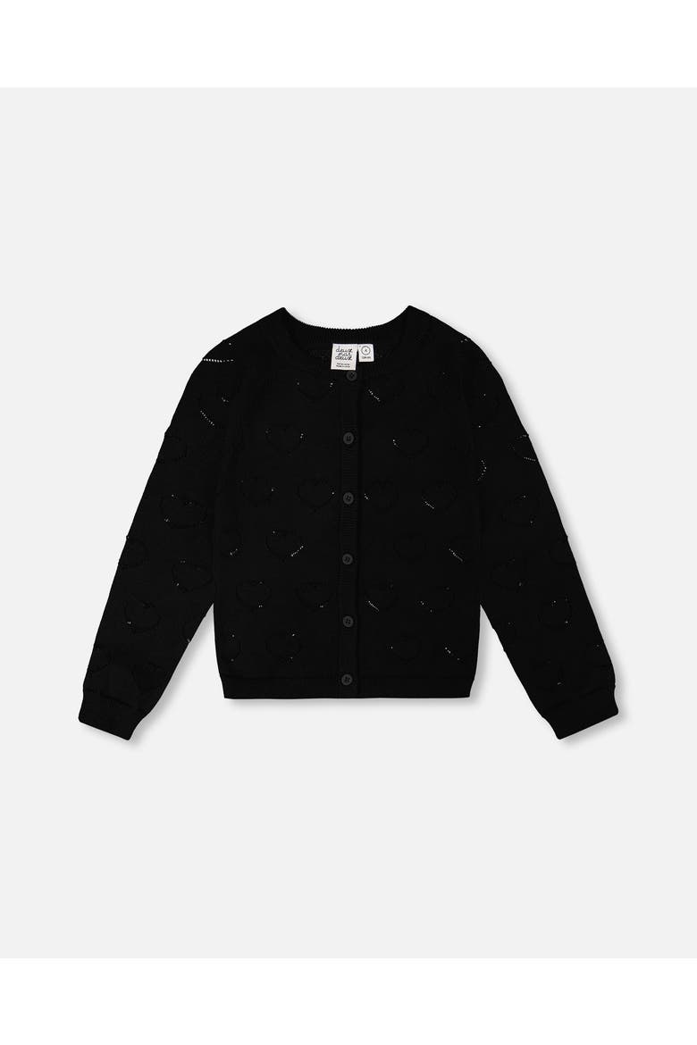 Pointelle Knit Long Sleeve Cardigan, Main, color, Black
