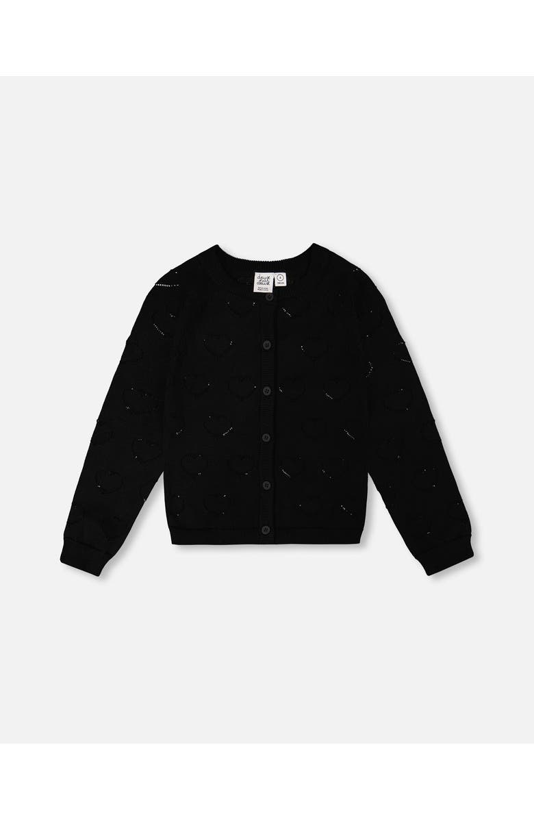 Deux par Deux Pointelle Knit Long Sleeve Cardigan, Main, color, Black