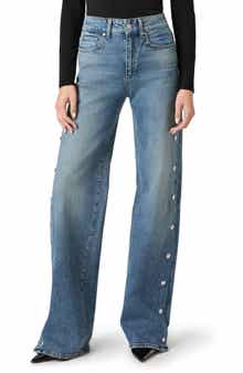 Sasha High Waist Side Seam Embellished Snap Jeans