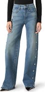 PAIGE Sasha High Waist Side Seam Embellished Snap Jeans