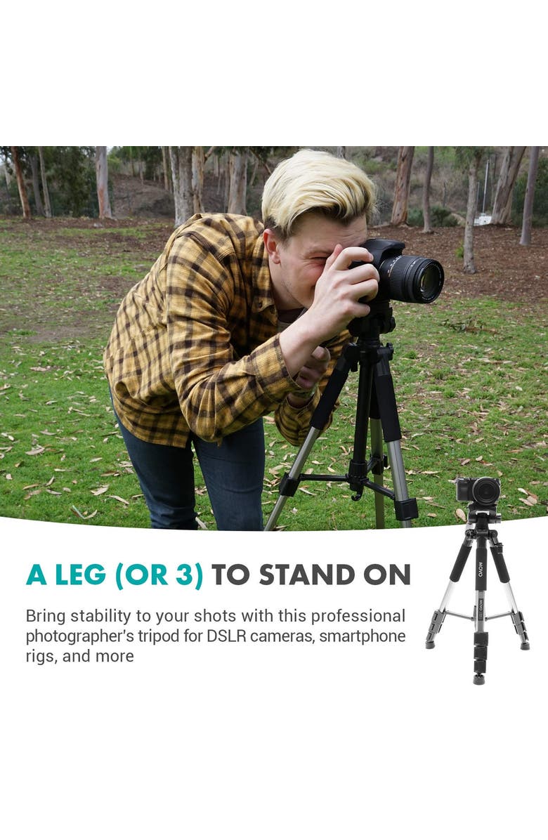 MOVO MV-T5 Full-Size Aluminum Tripod with Video Pan Head, Alternate, color, Black
