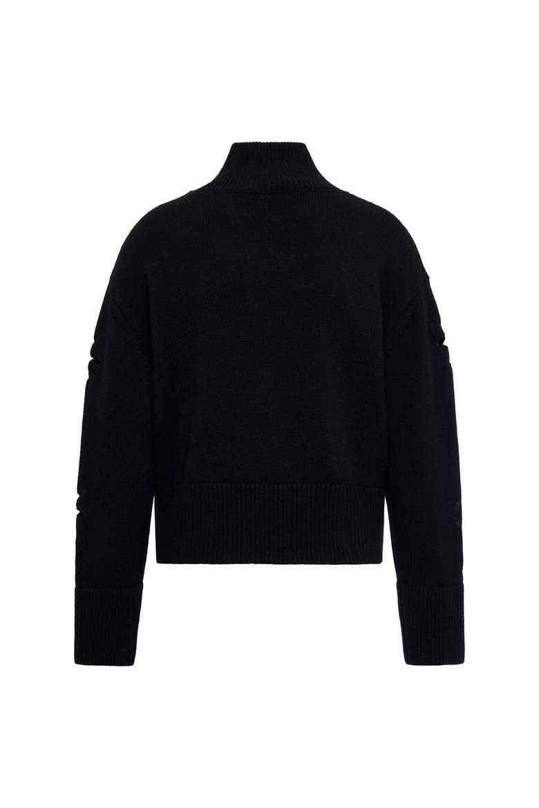 Turtle Neck Pullover With Eylet Embroidery, Alternate, color, Black