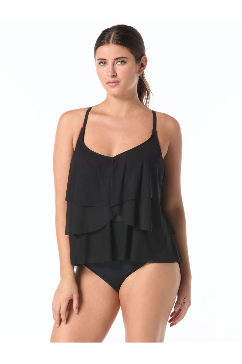 Lotus Ruffle Tankini Swim Top - D-Cup, Alternate, color, Cast-Black
