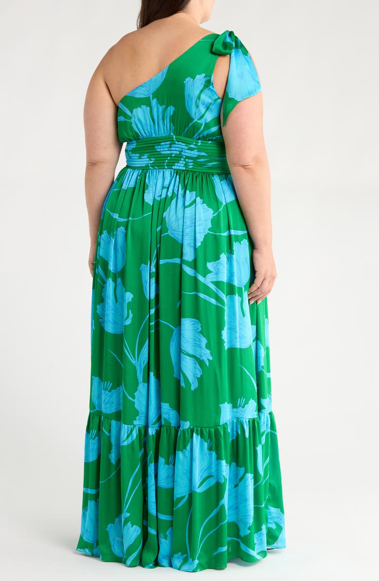 SUGARLIPS Sea Moss Floral Bayou One-Shoulder Satin Maxi Dress, Alternate, color, Green/ Blue/ Multi