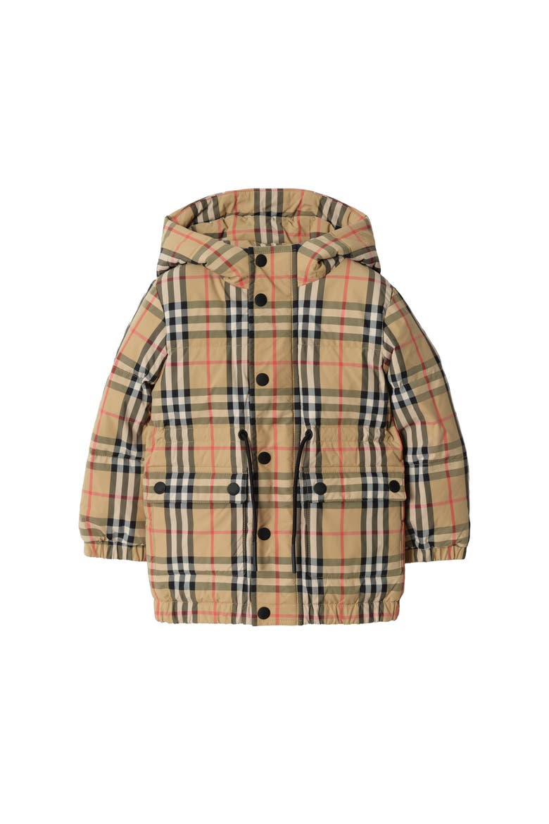 Check Nylon Puffer Coat, Main, color, Sand beige