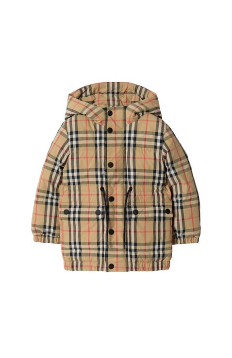 Check Nylon Puffer Coat