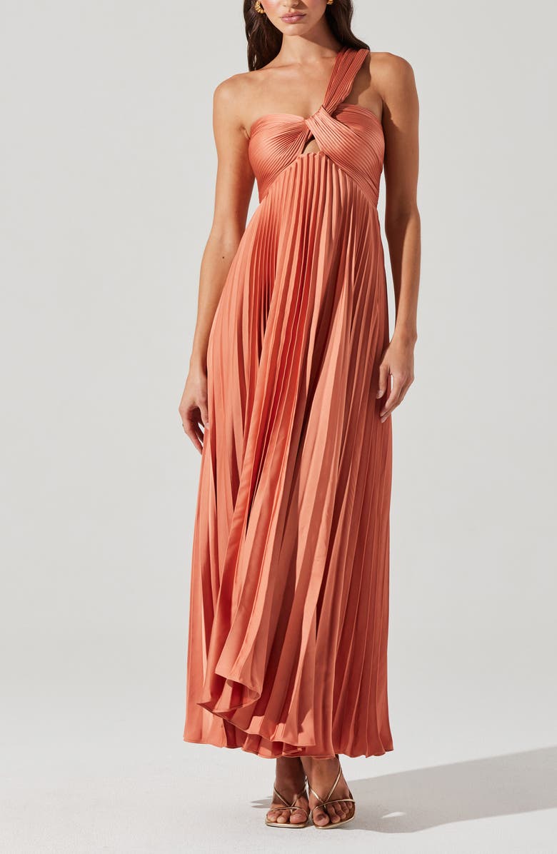 ASTR the Label Rasya Pleated One-Shoulder Maxi Dress, Main, color, Coral