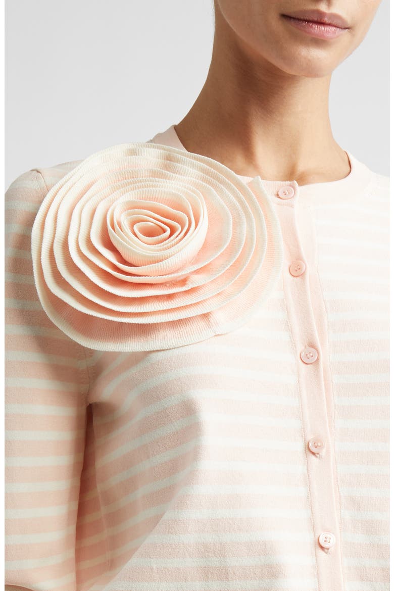 Rose Appliqué Stripe Cardigan, Alternate, color, BLUSH MULTI