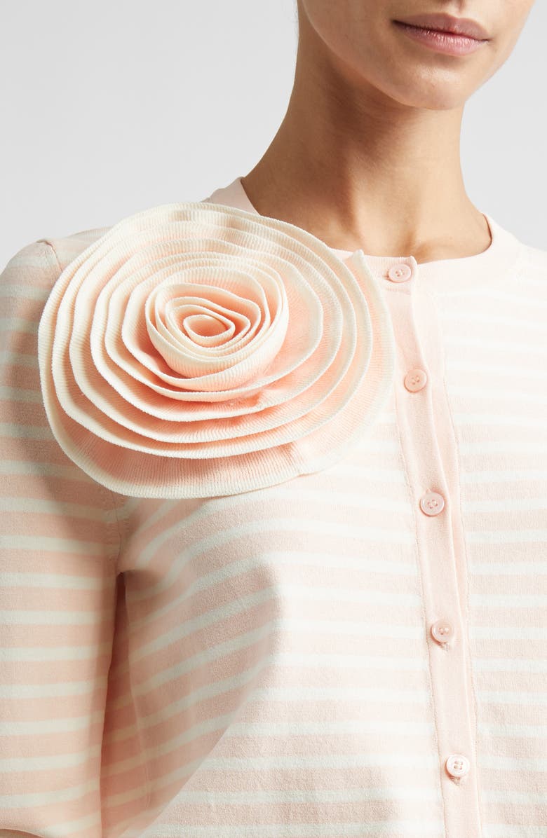 Lela Rose Rose Appliqué Stripe Cardigan, Alternate, color, Blush Multi