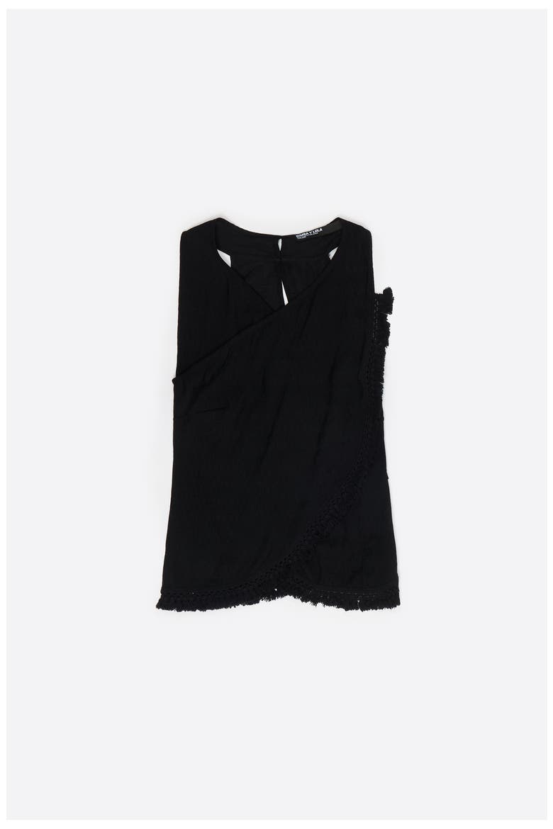 Fringed Wrap Top, Alternate, color, BLACK