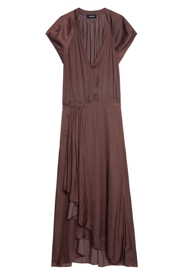 Randall Ruffle Satin Dress, Alternate, color, BURGUNDY