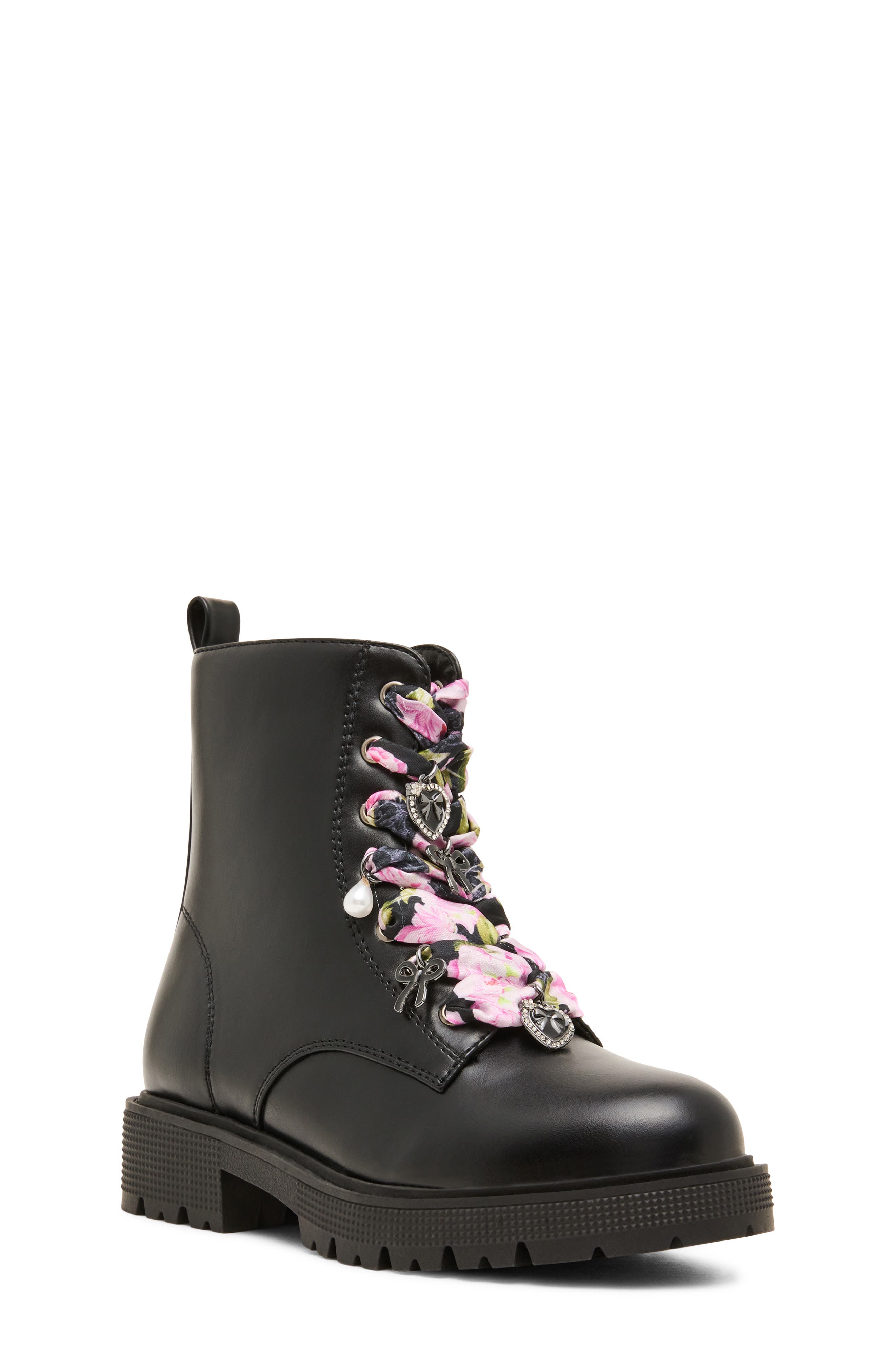 Kids' Jrolly Faux Leather Combat Boot, Main, color, BLACK
