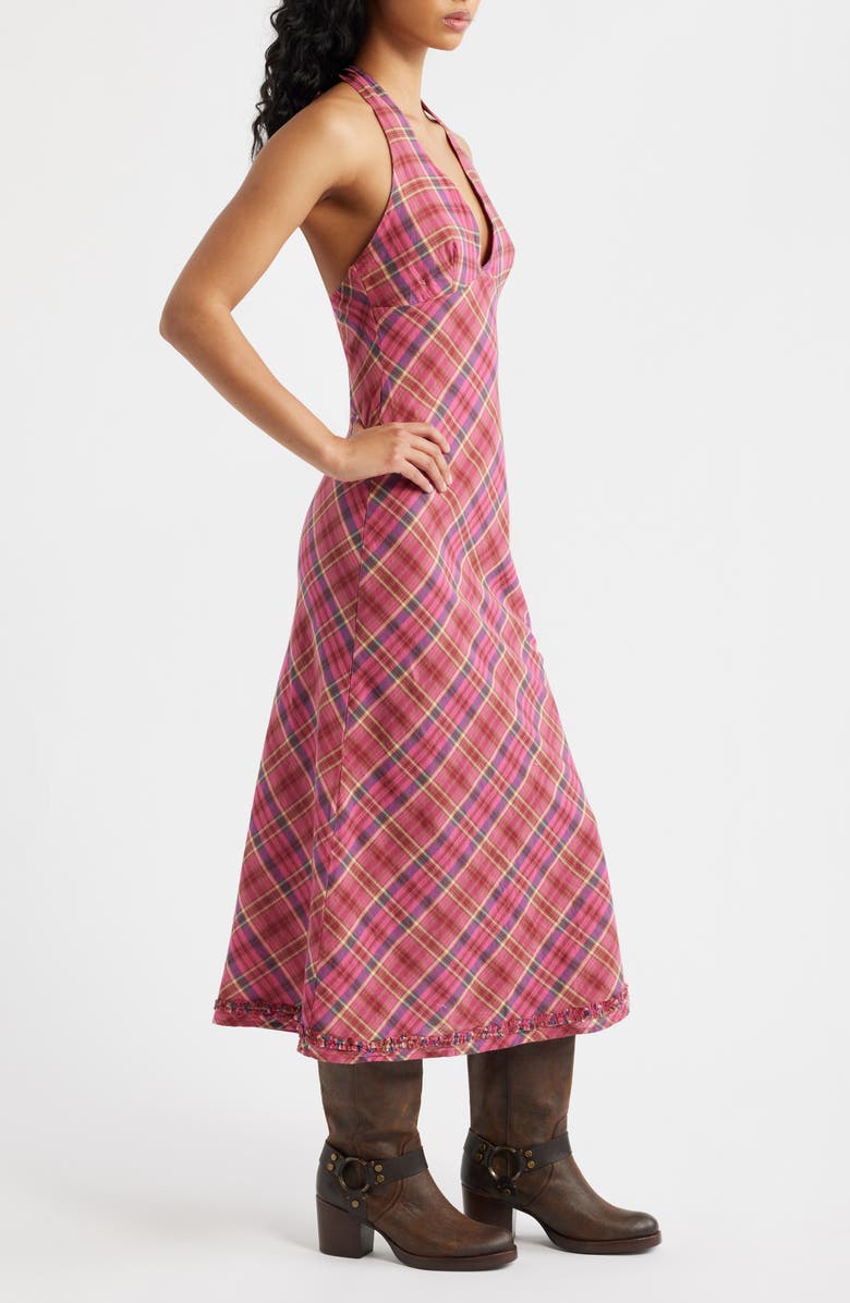BDG Urban Outfitters Rita Plaid Halter Midi Dress, Alternate, color, Red Check