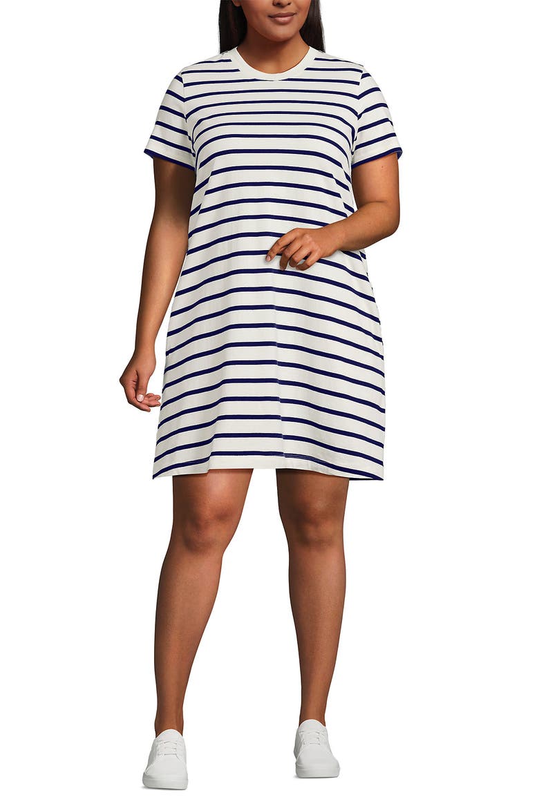 Cotton Jersey Crew Neck T Shirt Dress, Main, color, Ivory/Deep Sea Spaced Stripe