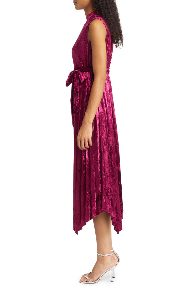 Tahari ASL Halter Neck Crushed Velvet Midi Dress, Alternate, color,