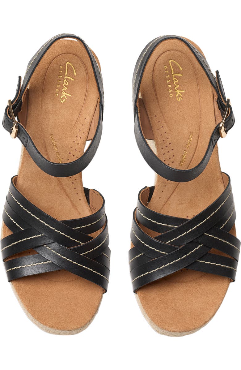 Clarks<sup>®</sup> Sabina Platform Wedge Sandal, Alternate, color, Black Leather