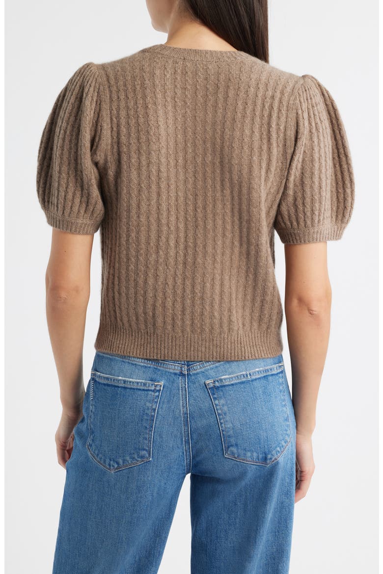 Lucerne Puff Sleeve Cable Knit Cashmere Sweater, Alternate, color, HEATHER BROWN