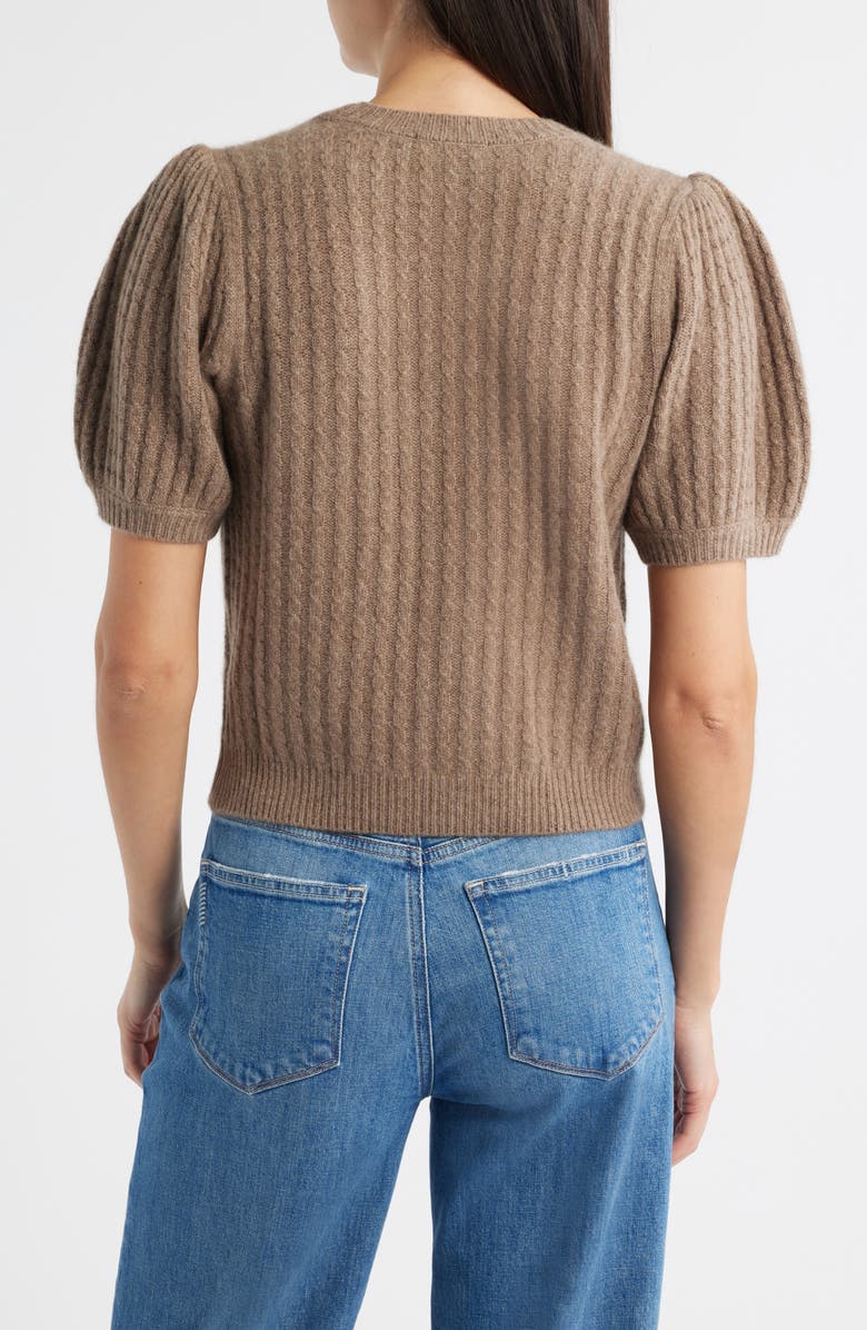 PAIGE Lucerne Puff Sleeve Cable Knit Cashmere Sweater, Alternate, color, Heather Brown