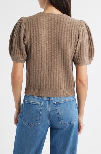 Lucerne Puff Sleeve Cable Knit Cashmere Sweater