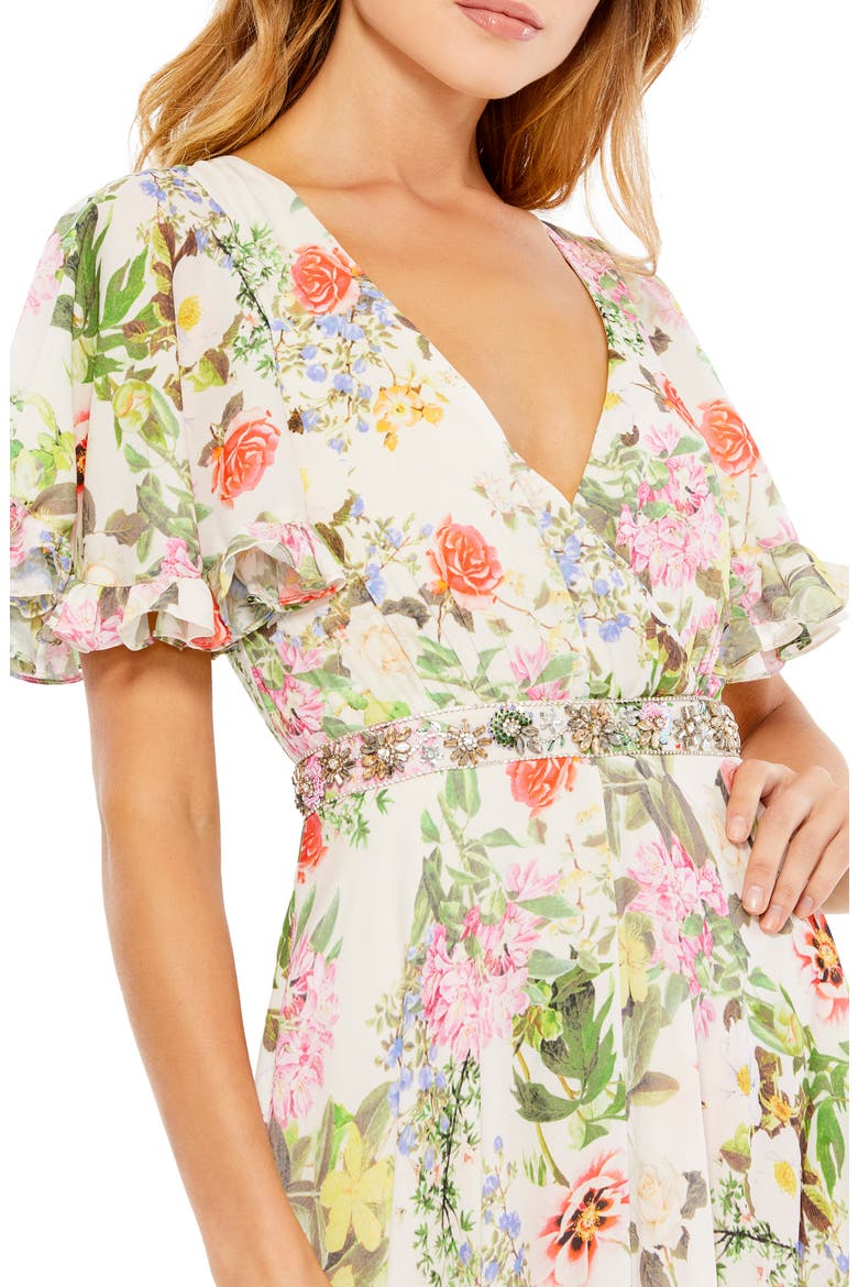 Floral Print Flutter Sleeve Gown, Alternate, color, FLORAL MULTI
