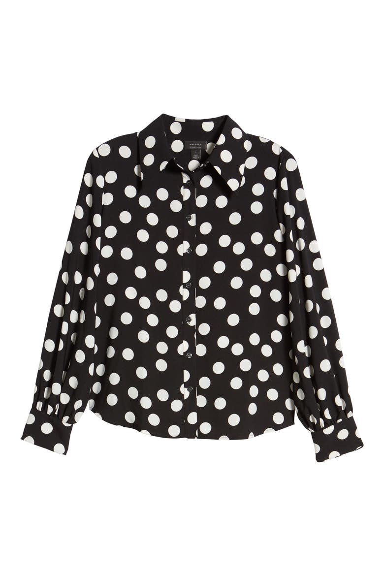 x Atlantic-Pacific Puff Sleeve Button-Up Shirt, Alternate, color, BLACK- IVORY DOTTY PRINT