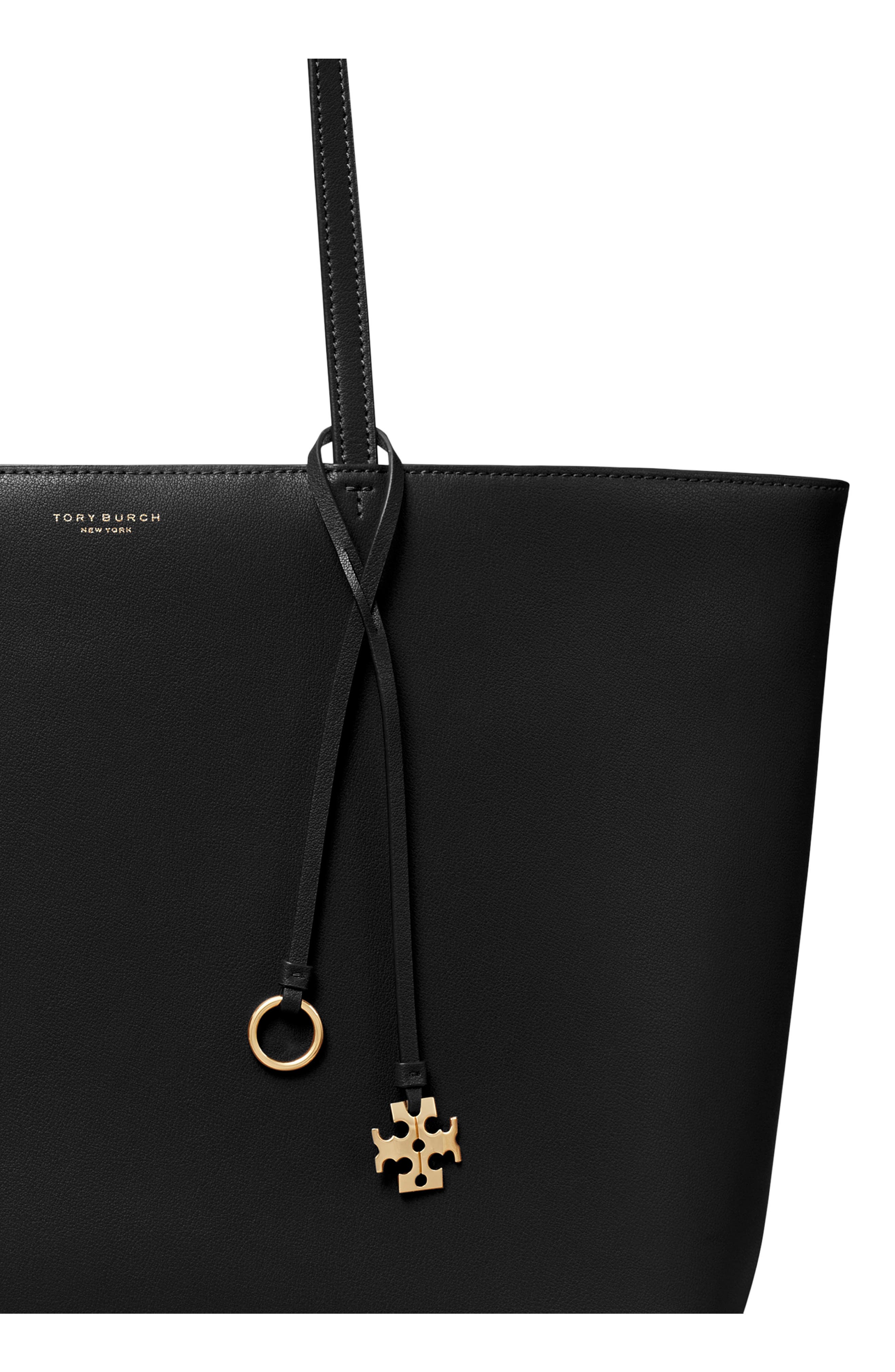 Top Zip Leather Tote, Alternate, color, BLACK
