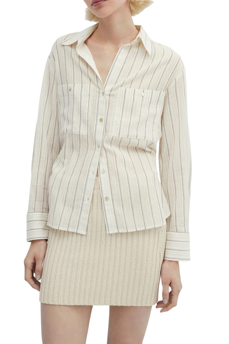 Metallic Stripe Button-Up Shirt, Main, color, NATURAL WHITE