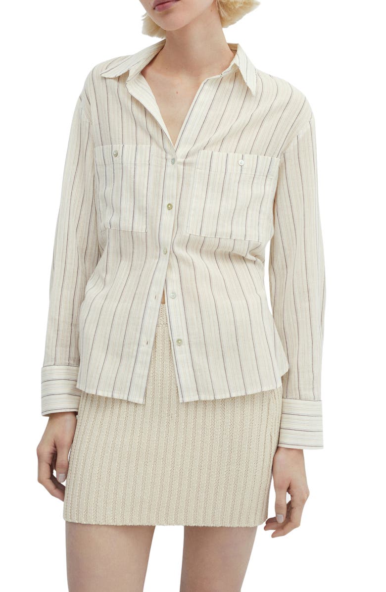 MANGO Metallic Stripe Button-Up Shirt, Main, color,