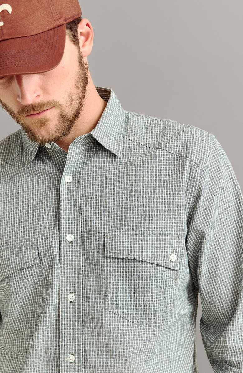 Billy Reid Micocheck Cotton Seersucker Button-Up Shirt, Alternate, color, Scarab