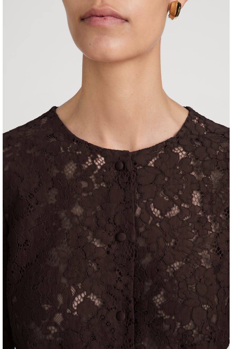 Sheer Crop Organic Cotton Blend Eyelash Lace Button-Up Shirt, Alternate, color, DEEP RUBY