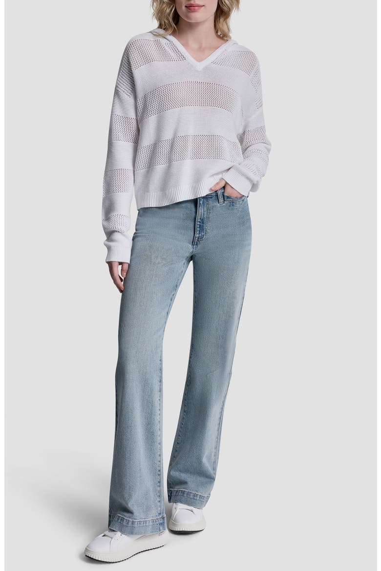 Pointelle Stripe Hooded Sweater, Alternate, color, WHITE