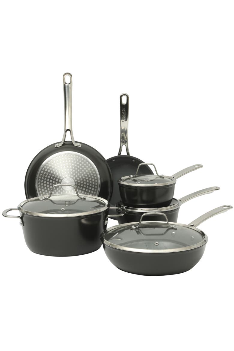 Cool Commune Hard-Anodized Ceramic Nonstick Forged Aluminum Cookware Set with Glass Lids, Main, color, Black