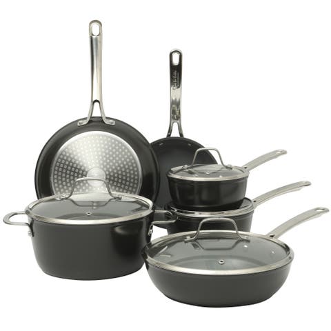 Cool Commune Hard-Anodized Ceramic Nonstick Forged Aluminum Cookware Set with Glass Lids