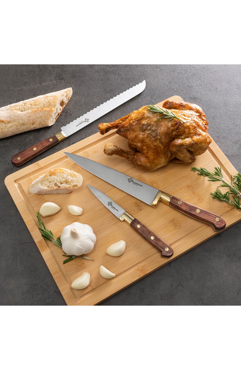 AU NAIN Prince Gastronome 3-Piece Kitchen Knife Set, Alternate, color, Wood And Gold Brass